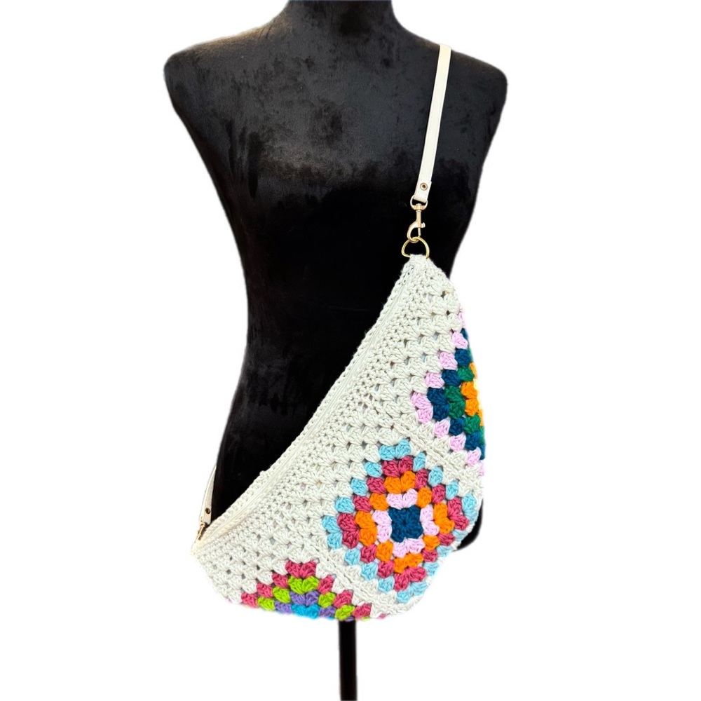 Crochet Granny Square Crossbody Bag Multi color New Handmade - Picture 2 of 3